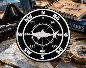 Compass Direction Patch/Iron-on Patch/Shark Patch/Sea Life/Scuba Diver Gift/Sew-On Applique for Clothing Vest/Jacket Hats Backpack Tote Bag