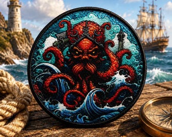Legendary Kraken Patch/Iron-on Patch/Mythical Creature/Ocean Monster/Deep Sea Beast/Sew-on Applique for Clothing Vest/Jacket Hats Backpack