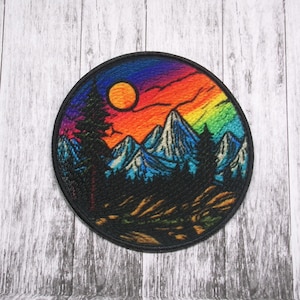 Berg Sonnenuntergang Patch Aufnäher zum Aufnähen, Weste, Jacke, Tasche, Kleidung, Rucksack, dekorativ, Reise, Souvenir, Natur, Seek Adventure