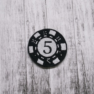 Iron-On Black White Poker Chip Patch/Embroidered Sew-on Applique for Jackets & Clothing/Backpack/Black Jack/Gambling Patch/Casino Patch