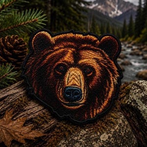 Parche de oso grizzly/Parche termoadhesivo/Insignia de animal salvaje/Naturaleza, senderismo y acampada/Oso pardo/Aplicación para coser en ropa, chaleco, chaqueta, sombrero o mochila