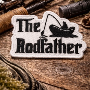 The Rodfather Patch/Iron-on Patch/Fishing Fish Gift/Sports Angler/Nature Badge/Embroidered Sew-On Applique for Clothing Vest/Jacket Backpack