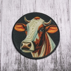 Cow Patch Iron-on Applique for Jacket, Clothing, Backpack, Tote Bag, Vest, farm animal, barnyard badge, country charm, farmhouse, rancher