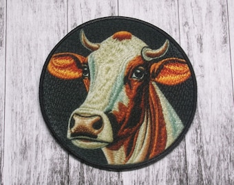 Kuh Aufnäher zum Aufbügeln für Jacke, Kleidung, Rucksack, Tragetasche, Weste, Bauernhoftier, Barnyard Abzeichen, Landcharme, Bauernhaus, Viehzüchter