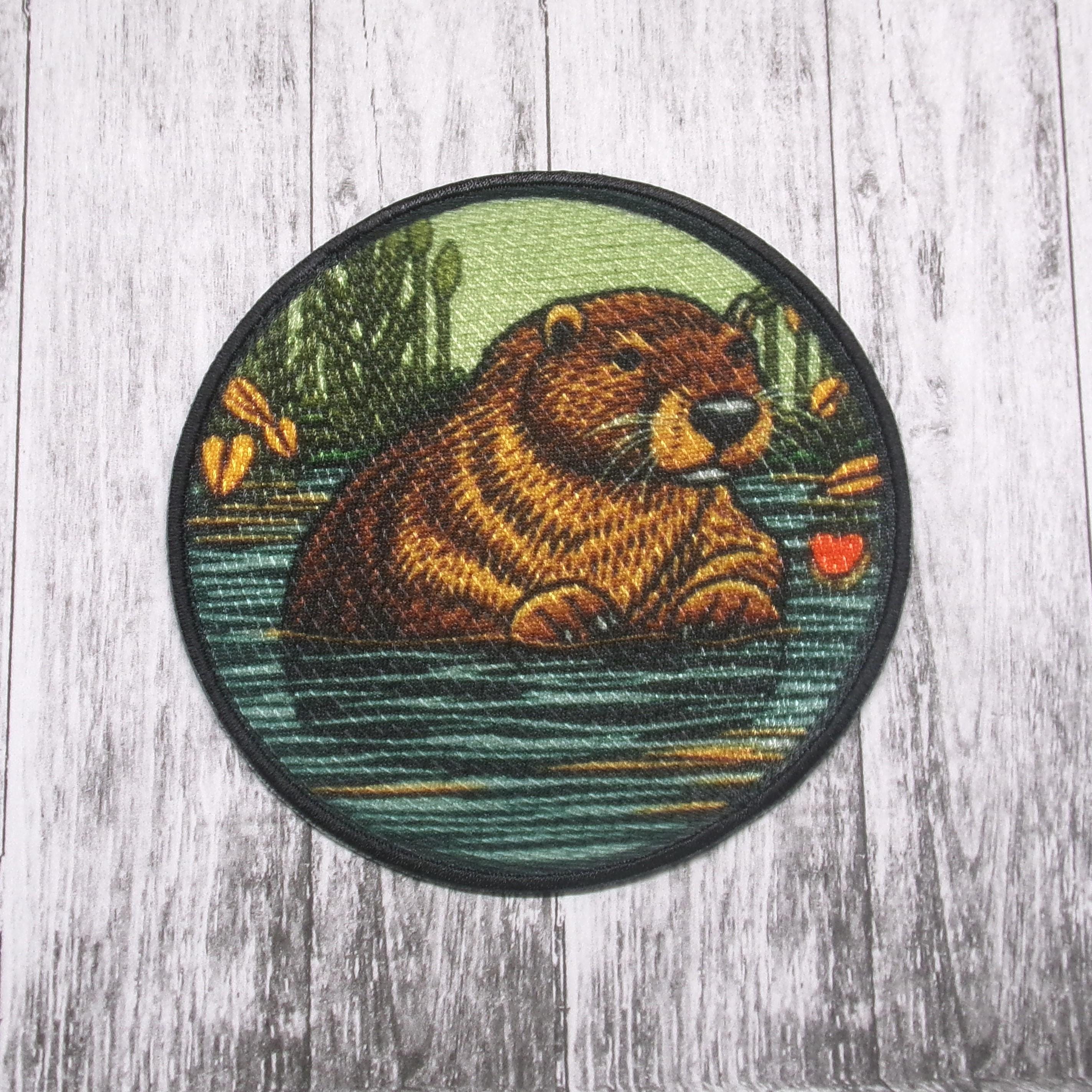 Beaver Patch Iron-on Applique for Jacket, Clothing, Backpack, Tote Bag, Vest, wild critter, forest river patch, nature habitat, wilderness