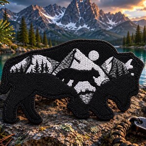 Bizonpatch/Opstrijkpatch/Insigne wilde dieren/Natuur/Nationaal park/Wandelen en kamperen/Geborduurde opnaaistenen appliqué voor kleding jas rugzak