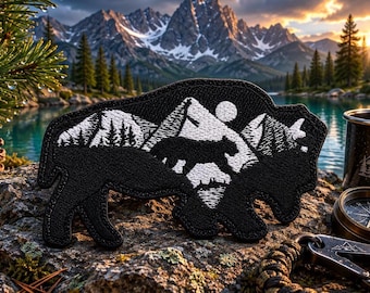 Écusson bison/écusson thermocollant/insigne animal sauvage/buffle/parc national/randonnée et camping/appliqué brodé à coudre pour vêtement veste sac à dos