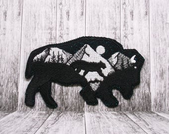 Parche de bisonte bordado termoadhesivo para chaqueta, ropa, mochila, bolso, chaleco, parque nacional, naturaleza salvaje, insignia de aventura