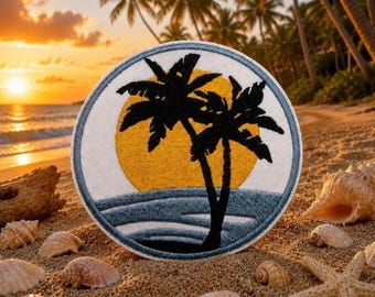 Parche de palmera/Parche termoadhesivo/Recuerdo de playa/Vacaciones divertidas y chica coco/Aplicación bordada para coser en chaleco/chaqueta, mochila o bolso