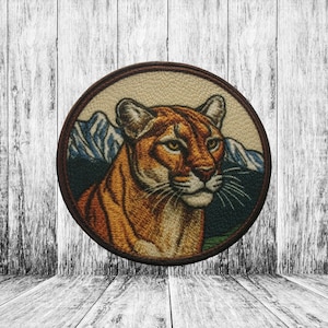 Mountain Lion Patch Iron-on Applique for Jacket, Clothing, Backpack, Tote Bag, Vest, wildcat badge, wilderness adventure, outdoor explorer