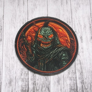 Wicked Scarecrow Patch Iron-on Applique for Jacket, Clothing, Backpack, Tote Bag, Vest, creepy pumpkin head, spooky season badge, gothic