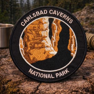 Carlsbad Caverns Park Patch/Iron-On Patch/Nature Badge/Hiking & Camping Souvenir/Embroidered Sew-On Applique for Clothing Jacket, Backpacks