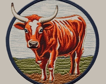 Texas Longhorn Bull Patch Iron-on/Sew-on Applique Vest Jacket Clothing Backpack, Decorative Badge, Farm Animal, Nature Cattle Cowboy, Steer