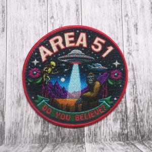 UFO Patch Iron-on/Sew-on Applique for Vest Jacket Clothing Backpack, Bigfoot, Cryptid, Sci fi, Space Planets Stars, Alien Invasion, Saucer