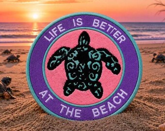 Sea Turtle Patch/Iron-on Patch/Beach & Ocean Souvenir Gift/Embroidered Sew-On Applique for Clothing Vest/Jacket Hats Backpack Tote Bags