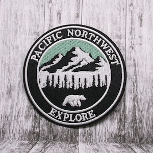 Pacific Northwest Patch Embroidered Iron-on/Sew-on Applique for Vest Jacket Clothing Backpack, Nature Badge, Bear, National Park, Adventure