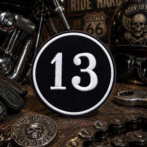 13 Patch Embroidered Iron-on Applique for Jacket, Clothing, Backpack, Vest, bold design patch, outlaw biker gear, lucky charm, risk taker