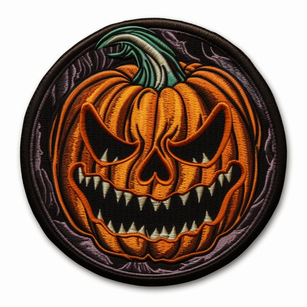 Carved Pumpkin Patch Iron-on/Sew-on DIY Applique for Vest Jacket Bag Clothing Backpack Halloween Costume, Decorative Badge, Jack-O-Lantern