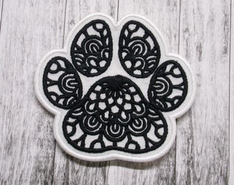 Dog Paw Patch Mandala Embroidered Iron-on/Sew-on Applique for Vest Jacket Clothing Backpack, Furry Friend Canine Companion Emotional Support