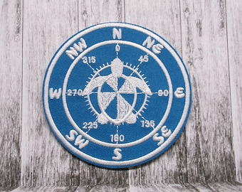 Bússola Patch Tartaruga Bordado Ferro/Costurar Aplique para Colete Jaqueta Roupas Mochila, Praia e Aventura Náutica, Polvo, Tubarões