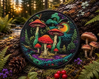 Écusson champignon cosmique/écusson thermocollant/design trippy/insigne psychédélique/vibes magiques/appliqué à coudre pour vêtement gilet/veste sac à dos sac fourre-tout