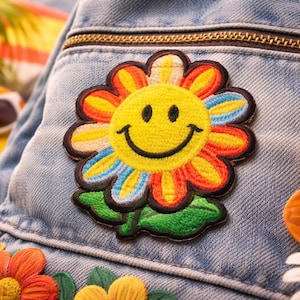 Colorful Daisy Patch/Iron-on Patch/Flower Smile/Positive Vibes/Retro Hippie Sunshine/Sew-On Applique for Clothing Vest/Jacket Backpack