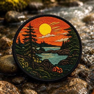 Parche de naturaleza al aire libre/Parche termoadhesivo/Insignia de montaña/Río forestal/Busca aventuras y explora más/Aplique para coser en ropa, chaleco y mochila