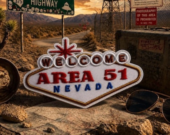 Welcome Area 51 Nevada Patch/Iron-Patch/UFO badge/Flying saucer/X-Files fan/Embroidered Sew-on Applique for Jacket, Clothing, Backpack