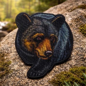 Black Bear Patch/Iron-On Patch/Nature Hiking/Wild Animal Badge/Outdoor Adventure Gift/Sew-On Applique for Clothing Vest/Jacket Backpack Hats