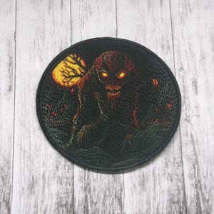 Fiery Demon Patch Iron-on Applique for Jacket, Clothing, Backpack, Tote Bag, Vest, evil creature, molten red, horror metal badge, gothic