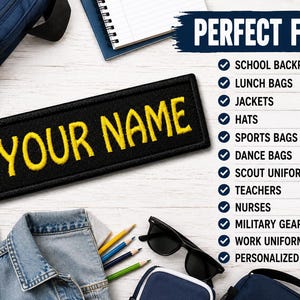 Custom Name Tag Patch/Iron-On Patch/Personalized Nametags/Embroidered Sew-On Applique for Clothing Uniform Jacket Hats Backpack