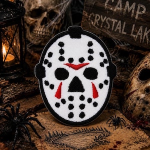 Horror Hockey Mask Patch/Iron-on Patch/Slasher Movies/Halloween Costume Decor/Embroidered Sew-On Applique for Clothing, Jacket, Hat Backpack