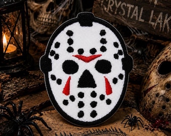 Horror Hockey Mask Patch/Iron-on Patch/Slasher Movies/Halloween Costume Decor/Embroidered Sew-On Applique for Clothing, Jacket, Hat Backpack