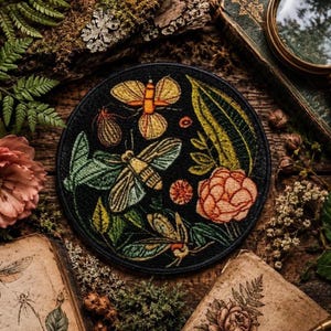 Parche de insectos de jardín/Parche termoadhesivo/Polinizador/Amante de los insectos/Flores silvestres/Aplicación para coser en chaleco/chaqueta, mochila o bolso