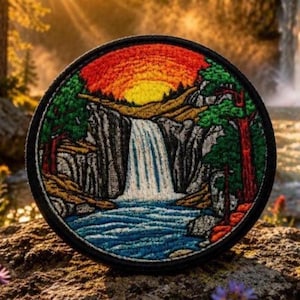 Waterfall Patch Iron-on/Sew-on Applique for Vest Jacket Bag Clothing Backpack, Decorative, Travel Souvenir, Nature, Seek Adventure, River