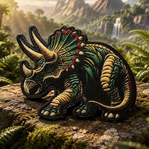 Triceratops Dinosaur Patch/Iron-On Patch/Jurassic Dino/Prehistoric Creature/Fossil/Extinct Animal/Sew-On Applique for Clothing Vest Hat Bag
