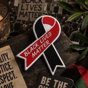 Black Lives Matter Ribbon Patch/Iron-On Patch/BLM/Awareness Support/Fundraiser Gift/Embroidered Applique for Clothing, Vest/Jacket, Hats