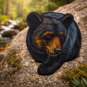 Black Bear Patch/Iron-On Patch/Nature Hiking/Wild Animal Badge/Outdoor Adventure Gift/Sew-On Applique for Clothing Vest/Jacket Backpack Hats