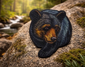 Black Bear Patch/Iron-On Patch/Nature Hiking/Wild Animal Badge/Outdoor Adventure Gift/Sew-On Applique for Clothing Vest/Jacket Backpack Hats