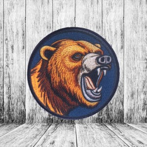 Grizzly Bear Patch Iron-On Applique for Jacket, Backpack, Clothing, Tote Bag, Vest, Fierce Hunter, Nature Lover Gift, Brown Bear, Wilderness