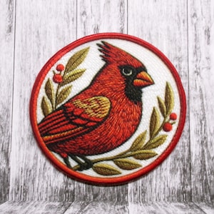 Kardinal Patch Aufnäher für Jacke, Kleidung, Rucksack, Tragetasche, Weste, Vogel beobachten Aufnäher, Naturforscherin Abzeichen, Waldvogel