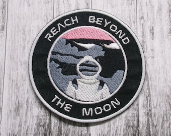 Toppa termoadesiva &quot;Reach Beyond The Moon&quot; per giacca, abbigliamento, zaino, distintivo spaziale, toppa astronauta, toppa NASA, toppa pianeta Marte.