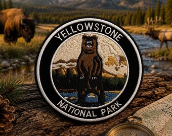 Yellowstone National Park Patch/Iron-On Patch/Bear & Nature Badge/Hiking Camping Souvenir/Embroidered Sew-On Applique for Clothing Backpacks