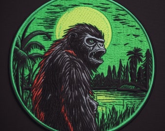 Skunk Ape Patch Iron-on/Sew-on Applique for Vest Jacket Bag Clothing Backpack, Cryptid Badge, Decorative, Myth Legend Gorilla Beast Creature