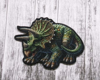 Triceratops Dinosaur Patch/Iron-On Patch/Dino Lover Gift/Prehistoric Creature/Fossil Dig/Extinct Animal/Sew-On Applique for Clothing