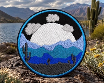 Desert Night Patch/Iron-On Patch/Park Souvenir Gift/Arizona Cactus/Nature Badge/Embroidered Applique for Clothing Vest/Jacket Hats Backpack