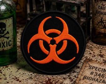 Biohazard Patch/Iron-on Patch/Toxic Warning Sign/Apocalypse/Hazardous/Embroidered Sew-On Applique for Clothing, Vest/Jacket, Hats, Backpack