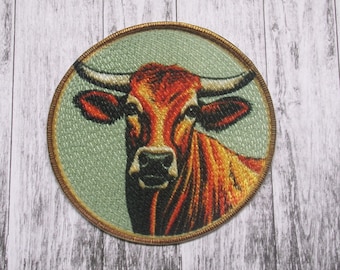 Kuh Aufnäher zum Aufbügeln für Jacke, Kleidung, Rucksack, Tragetasche, Weste, Bauernhoftier, Barnyard Abzeichen, Landcharme, Bauernhaus, Viehzüchter