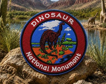 Dinosaur National Monument Patch/Iron-On Patch/Brontosaurus/Kids Souvenirs/Embroidered Sew-on Applique for Clothing Vest/Jacket Hat Backpack