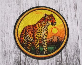 Cheetah Patch/Iron-on Patch/Africa & African Souvenir/Wild Animal Badge/spotted cat/Sew-On Applique for Clothing Vest/Jacket Backpack Hats